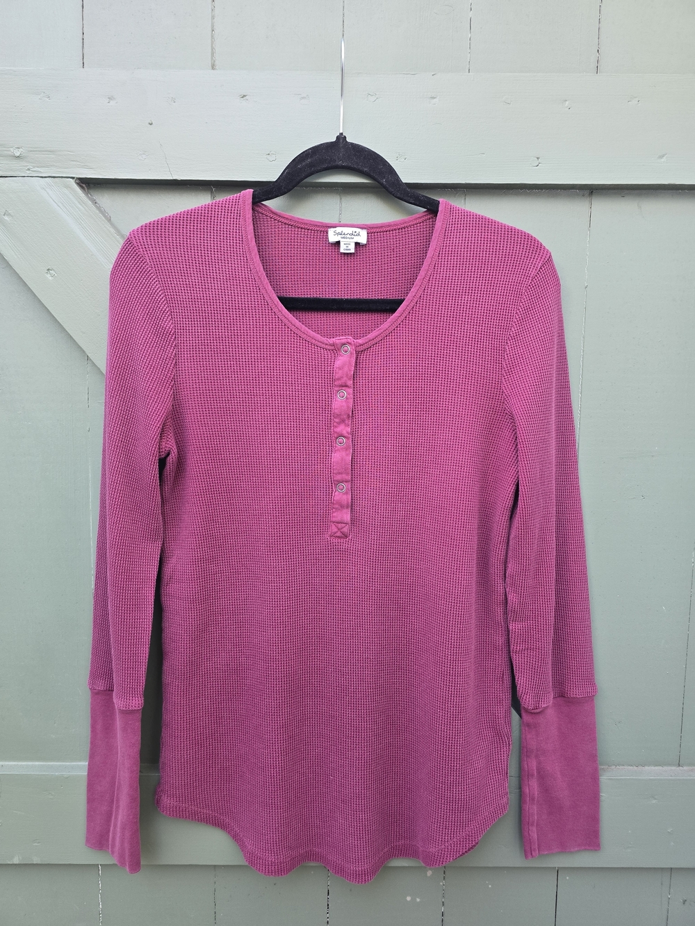 Splendid Waffle Long Sleeve Henley Top in Berry Pink